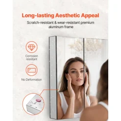 VEVOR Medicine Cabinet, 26 x 30 inch, Medicine Cabinet for Bathroom with Mirror,  Aluminum Frame Bathroom Wall Cabinet, 2-layer Adjustable Shelves, Recessed & Wall-mounted Installation
