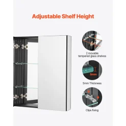 VEVOR Medicine Cabinet, 26 x 30 inch, Medicine Cabinet for Bathroom with Mirror,  Aluminum Frame Bathroom Wall Cabinet, 2-layer Adjustable Shelves, Recessed & Wall-mounted Installation