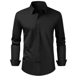 VEVOR Men's Button Up Shirt, Mens Long Sleeve Wrinkle-free Button Down Dress Shirts, Slim Fit Soft Stretch Fabric for Business Casual or Formal, Work, Wedding, Dinner, Black, L Size