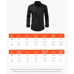 VEVOR Men's Button Up Shirt, Mens Long Sleeve Wrinkle-free Button Down Dress Shirts, Slim Fit Soft Stretch Fabric for Business Casual or Formal, Work, Wedding, Dinner, Black, L Size