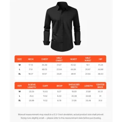 VEVOR Men's Button Up Shirt, Mens Long Sleeve Wrinkle-free Button Down Dress Shirts, Slim Fit Soft Stretch Fabric for Business Casual or Formal, Work, Wedding, Dinner, Black, XL Size