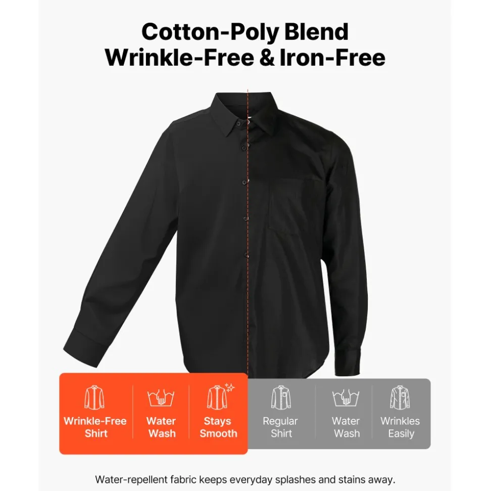 VEVOR Men's Button Up Shirt, Mens Long Sleeve Wrinkle-free Button Down Dress Shirts, Slim Fit Soft Stretch Fabric for Business Casual or Formal, Work, Wedding, Dinner, Black, XL Size