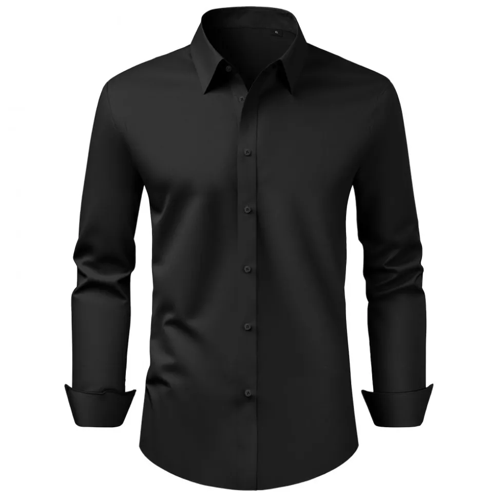 VEVOR Men's Button Up Shirt, Mens Long Sleeve Wrinkle-free Button Down Dress Shirts, Slim Fit Soft Stretch Fabric for Business Casual or Formal, Work, Wedding, Dinner, Black, XL Size