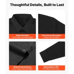 VEVOR Men's Button Up Shirt, Mens Long Sleeve Wrinkle-free Button Down Dress Shirts, Slim Fit Soft Stretch Fabric for Business Casual or Formal, Work, Wedding, Dinner, Black, XL Size