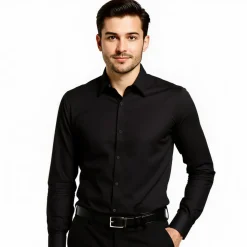 VEVOR Men's Button Up Shirt, Mens Long Sleeve Wrinkle-free Button Down Dress Shirts, Slim Fit Soft Stretch Fabric for Business Casual or Formal, Work, Wedding, Dinner, Black, M Size