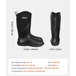 VEVOR Men's Rubber Boots, Protective Footwear, Waterproof Anti Slip Hunting Boots, Gardening Insulated Mud Boots, Protective Footwear, Lightweight & Durable, for Manufacturing, Farming, Size 12 US