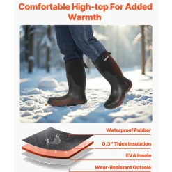 VEVOR Men's Steel Toe Rubber Boots, Protective Footwear, Waterproof Rain Fishing Boots, Outdoor Non-Slip Work Shoes, Lightweight and Durable, for Manufacturing, Construction, Farming, Size 9 US