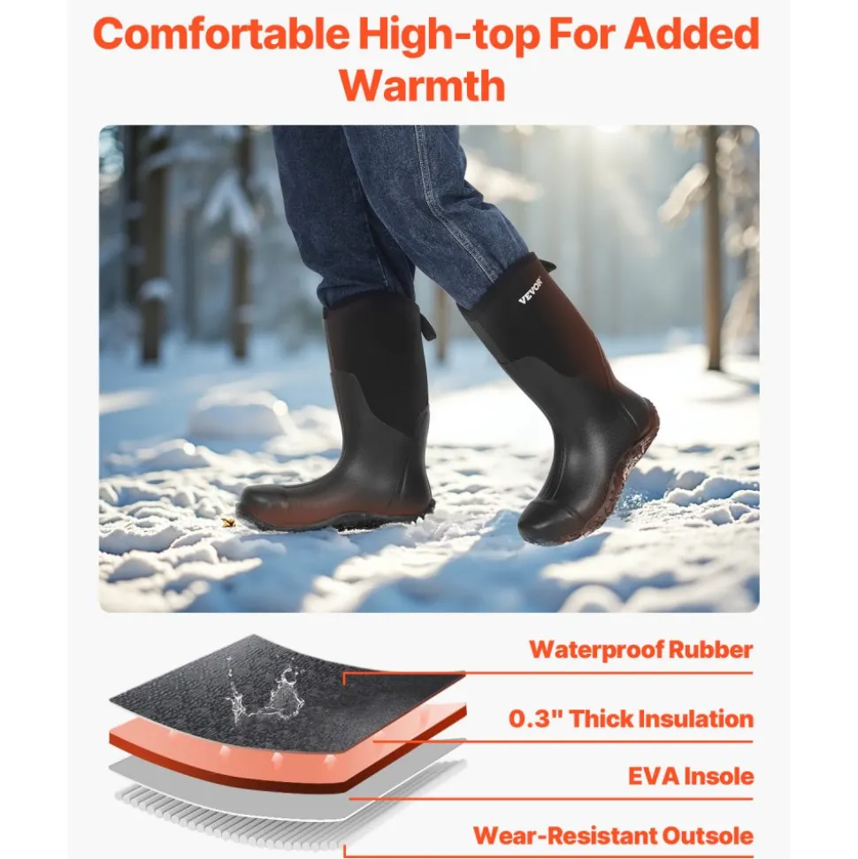 VEVOR Men's Steel Toe Rubber Boots, Protective Footwear, Waterproof Rain Fishing Boots, Outdoor Non-Slip Work Shoes, Lightweight and Durable, for Manufacturing, Construction, Farming, Size 9 US