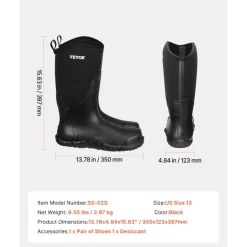 VEVOR Men's Steel Toe Rubber Boots, Protective Footwear, Waterproof Rain Fishing Boots, Outdoor Non-Slip Work Shoes, Lightweight and Durable, for Manufacturing, Construction, Farming, Size 12 US