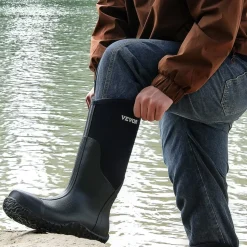 VEVOR Men's Steel Toe Rubber Boots, Protective Footwear, Waterproof Rain Fishing Boots, Outdoor Non-Slip Work Shoes, Lightweight and Durable, for Manufacturing, Construction, Farming, Size 11 US
