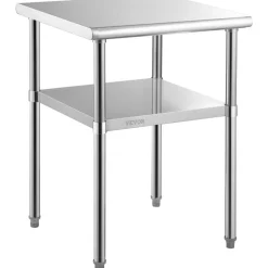 VEVOR Mesa de preparación de acero inoxidable, 24 x 24 x 36 pulgadas, capacidad de carga de 600 libras, mesa de trabajo de metal resistente con estante inferior ajustable y ruedas universales, estació