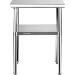 VEVOR Mesa de preparación de acero inoxidable, 24 x 24 x 36 pulgadas, capacidad de carga de 600 libras, mesa de trabajo de metal resistente con estante inferior ajustable y ruedas universales, estació
