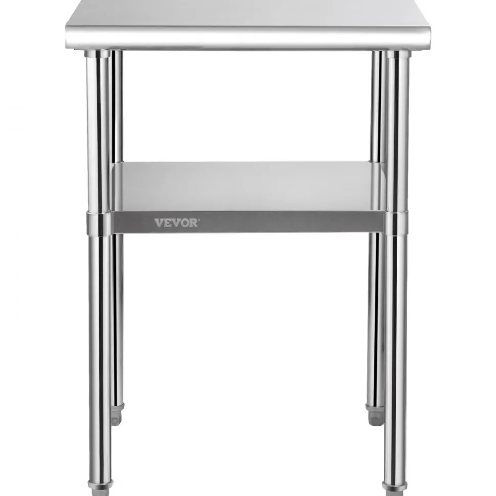 VEVOR Mesa de preparación de acero inoxidable, 24 x 24 x 36 pulgadas, capacidad de carga de 600 libras, mesa de trabajo de metal resistente con estante inferior ajustable y ruedas universales, estació