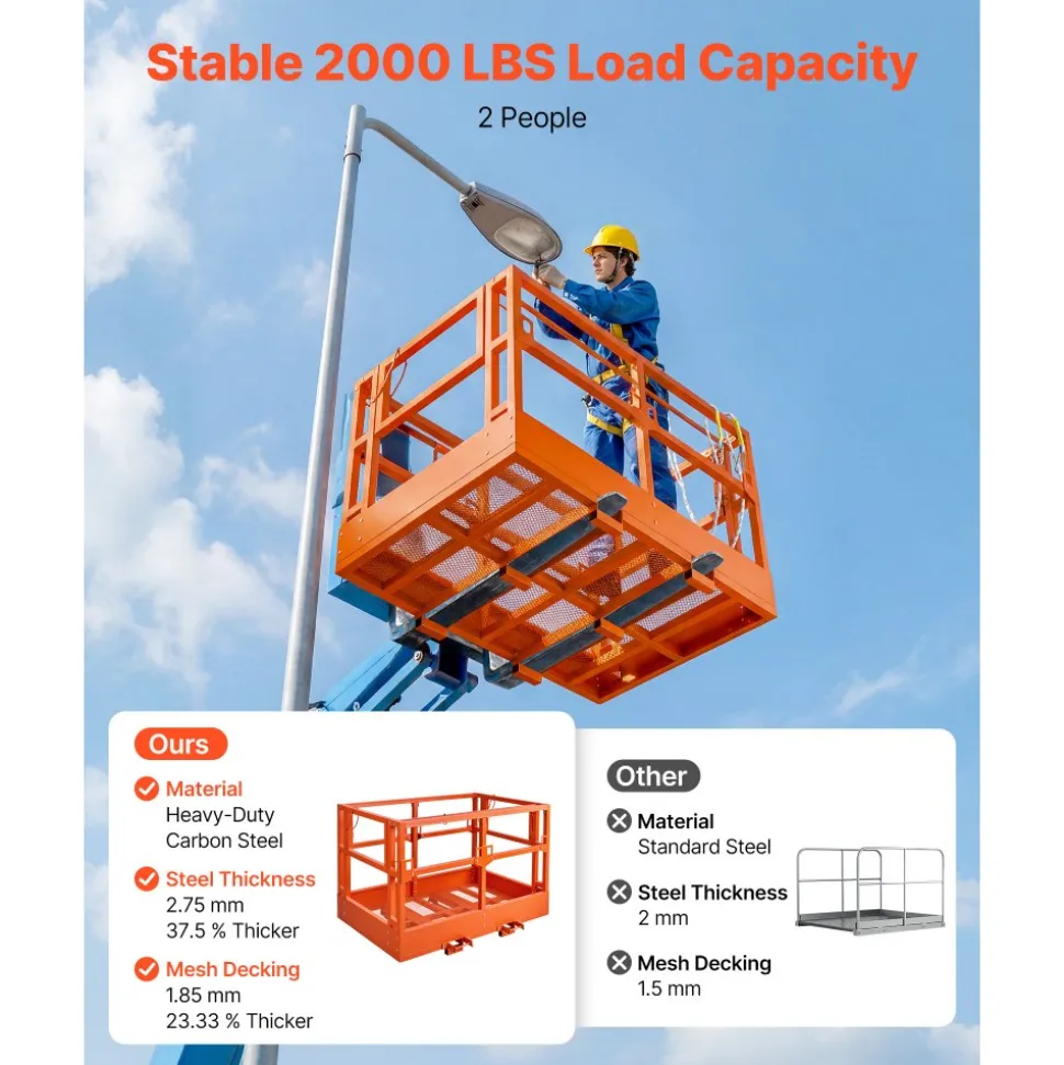 VEVOR Mesh Telehandler Work Platform, 48 x 73.9 Inch, Man Safety Basket, 2000 lbs Capacity, Forklift Telehandler Attachment, Safety Cage, Heavy Duty Carbon Steel, for Most Aerial Jobs Lifting Loader