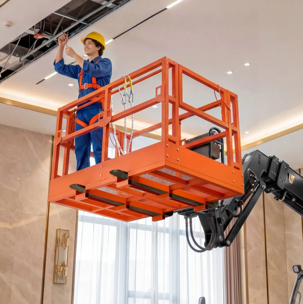 VEVOR Mesh Telehandler Work Platform, 48 x 73.9 Inch, Man Safety Basket, 2000 lbs Capacity, Forklift Telehandler Attachment, Safety Cage, Heavy Duty Carbon Steel, for Most Aerial Jobs Lifting Loader