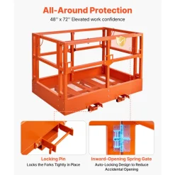 VEVOR Mesh Telehandler Work Platform, 48 x 73.9 Inch, Man Safety Basket, 2000 lbs Capacity, Forklift Telehandler Attachment, Safety Cage, Heavy Duty Carbon Steel, for Most Aerial Jobs Lifting Loader