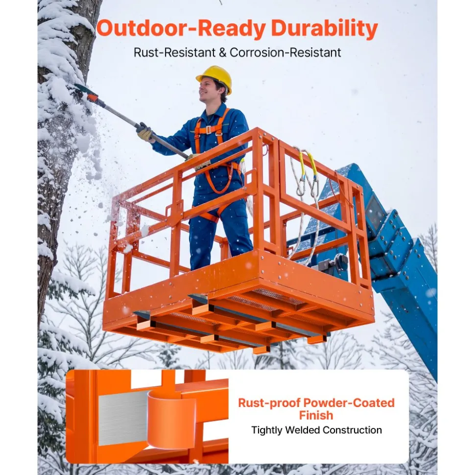 VEVOR Mesh Telehandler Work Platform, 48 x 73.9 Inch, Man Safety Basket, 2000 lbs Capacity, Forklift Telehandler Attachment, Safety Cage, Heavy Duty Carbon Steel, for Most Aerial Jobs Lifting Loader