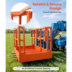 VEVOR Mesh Telehandler Work Platform, 48 x 73.9 Inch, Man Safety Basket, 2000 lbs Capacity, Forklift Telehandler Attachment, Safety Cage, Heavy Duty Carbon Steel, for Most Aerial Jobs Lifting Loader