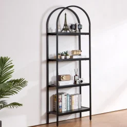 VEVOR Metal Bookshelf, 4-Tier Arched Industrial Bookshelf, Small Rustic Vintage Storage Bookcase with Open Shelves, Freestanding Display Shelving Unit Storage Rack, for Living room, Bedroom & Office