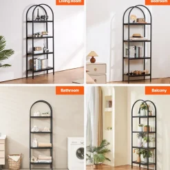 VEVOR Metal Bookshelf, 4-Tier Arched Industrial Bookshelf, Small Rustic Vintage Storage Bookcase with Open Shelves, Freestanding Display Shelving Unit Storage Rack, for Living room, Bedroom & Office
