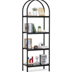 VEVOR Metal Bookshelf, 4-Tier Arched Industrial Bookshelf, Small Rustic Vintage Storage Bookcase with Open Shelves, Freestanding Display Shelving Unit Storage Rack, for Living room, Bedroom & Office