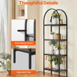 VEVOR Metal Bookshelf, 4-Tier Arched Industrial Bookshelf, Small Rustic Vintage Storage Bookcase with Open Shelves, Freestanding Display Shelving Unit Storage Rack, for Living room, Bedroom & Office