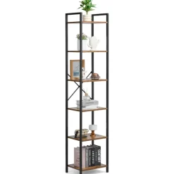 VEVOR Metal Bookshelf, 6-Tier Industrial Bookcase, Tall Narrow Rustic Vintage Storage Bookshelf with Open Shelves, Freestanding Display Shelving Unit Storage Rack, for Living room, Bedroom & Office