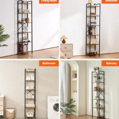 VEVOR Metal Bookshelf, 6-Tier Industrial Bookcase, Tall Narrow Rustic Vintage Storage Bookshelf with Open Shelves, Freestanding Display Shelving Unit Storage Rack, for Living room, Bedroom & Office