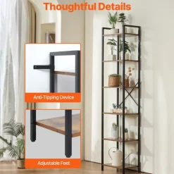 VEVOR Metal Bookshelf, 6-Tier Industrial Bookcase, Tall Narrow Rustic Vintage Storage Bookshelf with Open Shelves, Freestanding Display Shelving Unit Storage Rack, for Living room, Bedroom & Office