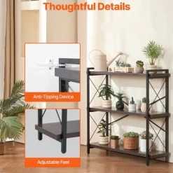 VEVOR Metal Bookshelf, 3-Tier Industrial Bookshelf, Small Rustic Storage Display Bookcase with Open Shelves, Freestanding Display Vintage Shelving Unit Storage Rack, for Living room, Bedroom & Office