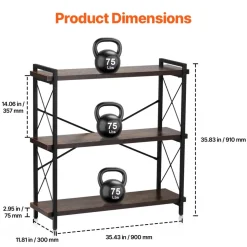 VEVOR Metal Bookshelf, 3-Tier Industrial Bookshelf, Small Rustic Storage Display Bookcase with Open Shelves, Freestanding Display Vintage Shelving Unit Storage Rack, for Living room, Bedroom & Office