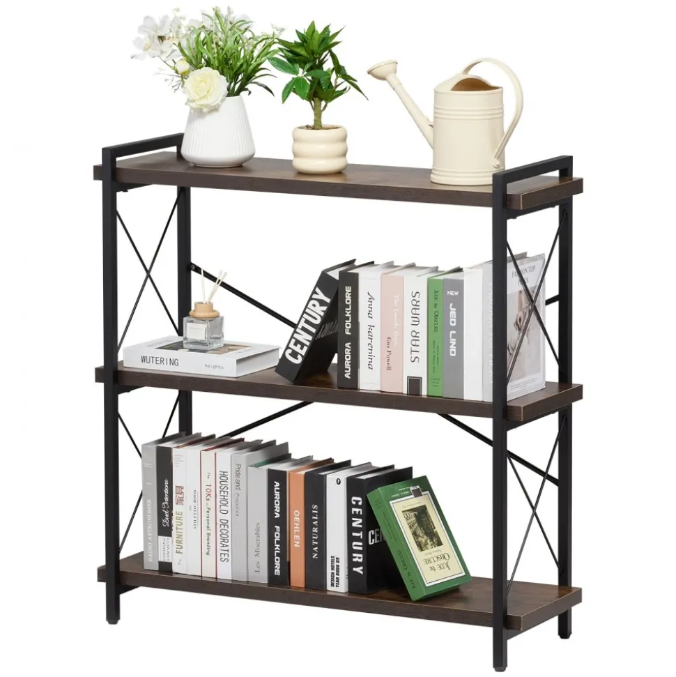 VEVOR Metal Bookshelf, 3-Tier Industrial Bookshelf, Small Rustic Storage Display Bookcase with Open Shelves, Freestanding Display Vintage Shelving Unit Storage Rack, for Living room, Bedroom & Office