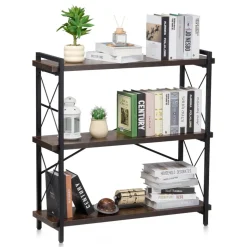 VEVOR Metal Bookshelf, 3-Tier Industrial Bookshelf, Small Rustic Storage Display Bookcase with Open Shelves, Freestanding Display Vintage Shelving Unit Storage Rack, for Living room, Bedroom & Office
