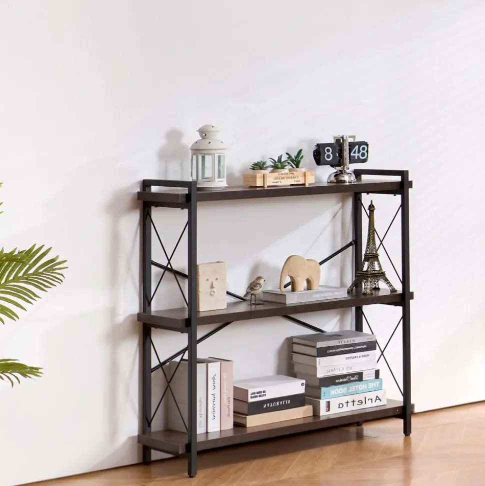 VEVOR Metal Bookshelf, 3-Tier Industrial Bookshelf, Small Rustic Storage Display Bookcase with Open Shelves, Freestanding Display Vintage Shelving Unit Storage Rack, for Living room, Bedroom & Office