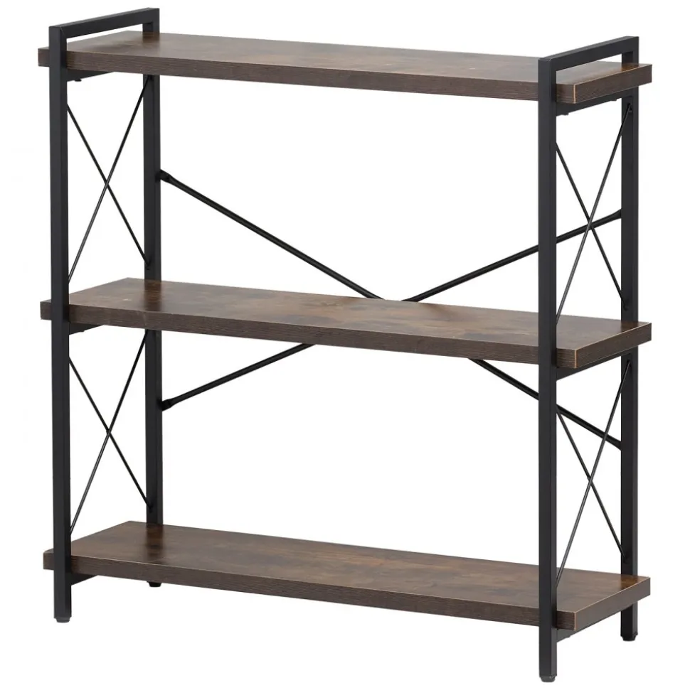 VEVOR Metal Bookshelf, 3-Tier Industrial Bookshelf, Small Rustic Storage Display Bookcase with Open Shelves, Freestanding Display Vintage Shelving Unit Storage Rack, for Living room, Bedroom & Office