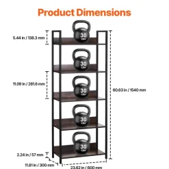 VEVOR Metal Bookshelf, 5-Tier Tall Industrial Bookshelf, Rustic Display Vintage Storage Bookcase with Open Shelves, Freestanding Display Shelving Unit Storage Rack, for Living room, Bedroom & Office