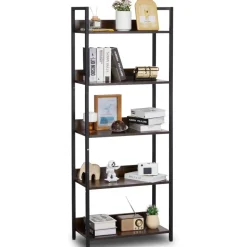 VEVOR Metal Bookshelf, 5-Tier Tall Industrial Bookshelf, Rustic Display Vintage Storage Bookcase with Open Shelves, Freestanding Display Shelving Unit Storage Rack, for Living room, Bedroom & Office