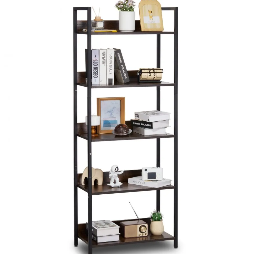 VEVOR Metal Bookshelf, 5-Tier Tall Industrial Bookshelf, Rustic Display Vintage Storage Bookcase with Open Shelves, Freestanding Display Shelving Unit Storage Rack, for Living room, Bedroom & Office