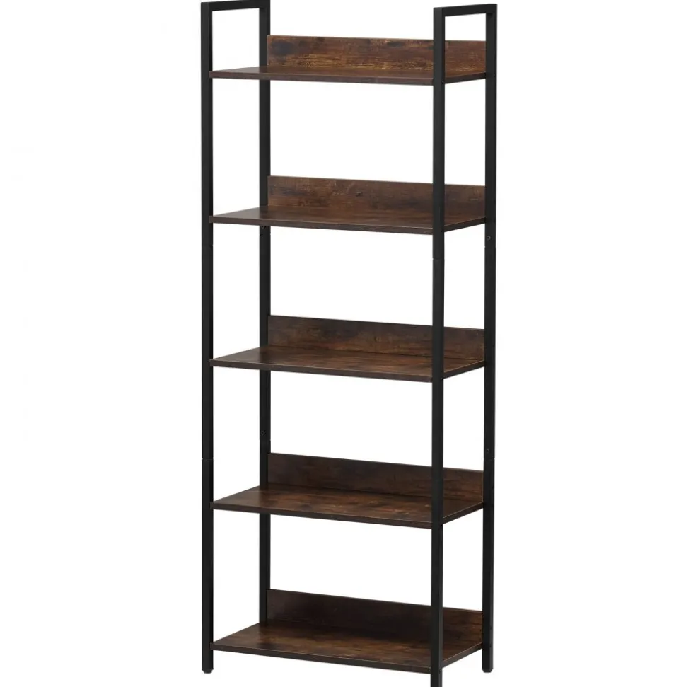 VEVOR Metal Bookshelf, 5-Tier Tall Industrial Bookshelf, Rustic Display Vintage Storage Bookcase with Open Shelves, Freestanding Display Shelving Unit Storage Rack, for Living room, Bedroom & Office