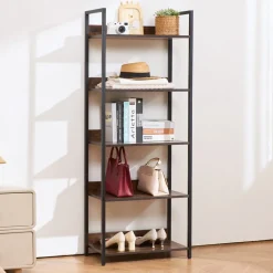 VEVOR Metal Bookshelf, 5-Tier Tall Industrial Bookshelf, Rustic Display Vintage Storage Bookcase with Open Shelves, Freestanding Display Shelving Unit Storage Rack, for Living room, Bedroom & Office