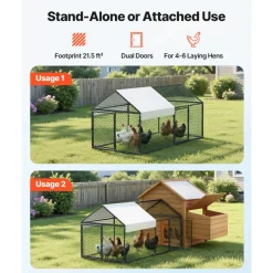 VEVOR Metal Chicken Coop for 4-6 Chickens, 3.3 x 6.6 x 3.3 ft, Small Chicken Cage with Waterproof Cover & Double Doors, Spire Roof Poultry Run Compatible with Wooden Coops, for Rabbit Hen Goose Duck