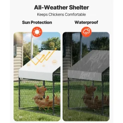 VEVOR Metal Chicken Coop for 6-8 Chickens 3.3x9.8x3.3 ft Small Chicken Cage, Spire Roof Poultry Run with Waterproof Cover & 3 Doors, Compatible with Wooden Coops, for Rabbit Hen Goose Duck, Backyard