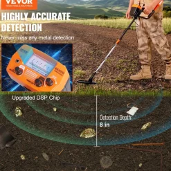 VEVOR Metal Detector for Adults & Kids, 10 Inch Waterproof Search Coil with LCD Display 7 Modes, Adjustable 41''-52'' Aluminum Stem, DSP Chip Higher Accuracy Gold Detector 10'' Detection Depth
