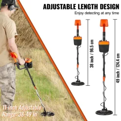 VEVOR Metal Detector for Adults & Kids, 8 Inch Waterproof Search Coil with High Accuracy Pointer Display, Adjustable 38''-49'' Gold Detector, Lightweight Aluminum Stem for Detecting Gold Treasure