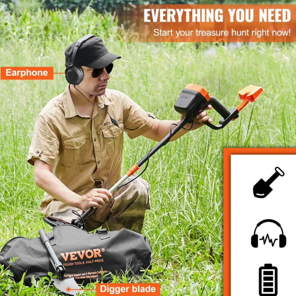 VEVOR Metal Detector for Adults & Kids, 8 Inch Waterproof Search Coil with High Accuracy Pointer Display, Adjustable 38''-49'' Gold Detector, Lightweight Aluminum Stem for Detecting Gold Treasure