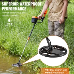 VEVOR Metal Detector for Adults & Kids, 8 Inch Waterproof Search Coil with High Accuracy Pointer Display, Adjustable 38''-49'' Gold Detector, Lightweight Aluminum Stem for Detecting Gold Treasure