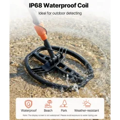 VEVOR Metal Detector for Adults, 10", Professional High Accuracy Gold Detector, IP68 Waterproof Search Coil with Display, Headphones, 5 Modes, Adjustable Length, for Detecting Gold Treasure Hunting