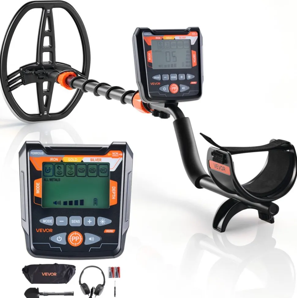 VEVOR Metal Detector for Adults, 10", Professional High Accuracy Gold Detector, IP68 Waterproof Search Coil with Display, Headphones, 5 Modes, Adjustable Length, for Detecting Gold Treasure Hunting