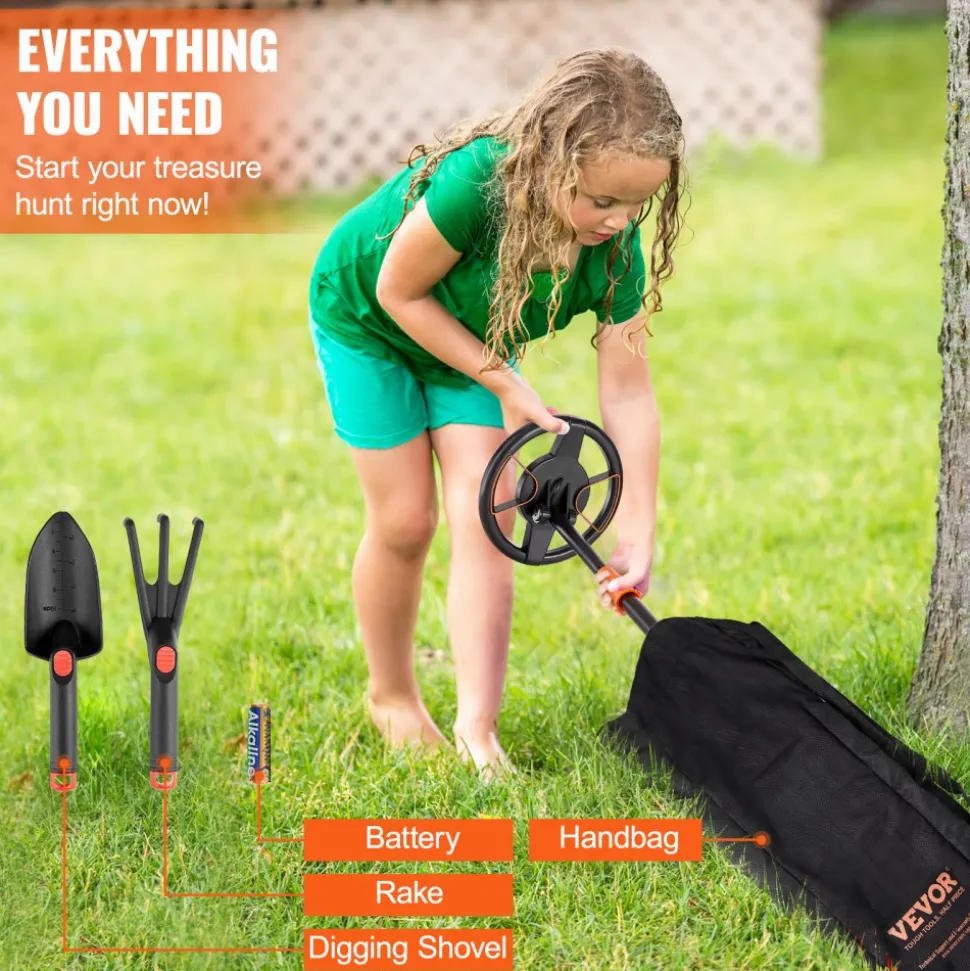 VEVOR Metal Detector for Kids, 6 Inch, 25''-37'' Adjustable Gold Detector, IP68 Waterproof Search Coil with LCD Display Advanced DSP Chip, Lightweight for Junior & Youth Detecting Gold Coin Treasure