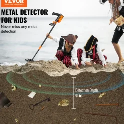 VEVOR Metal Detector for Kids, 6 Inch, 25''-37'' Adjustable Gold Detector, IP68 Waterproof Search Coil with LCD Display Advanced DSP Chip, Lightweight for Junior & Youth Detecting Gold Coin Treasure
